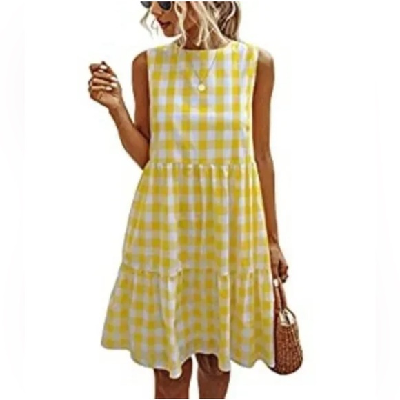 PrettyGarden Dresses & Skirts - Sunny Yellow Checkered Midi Dress